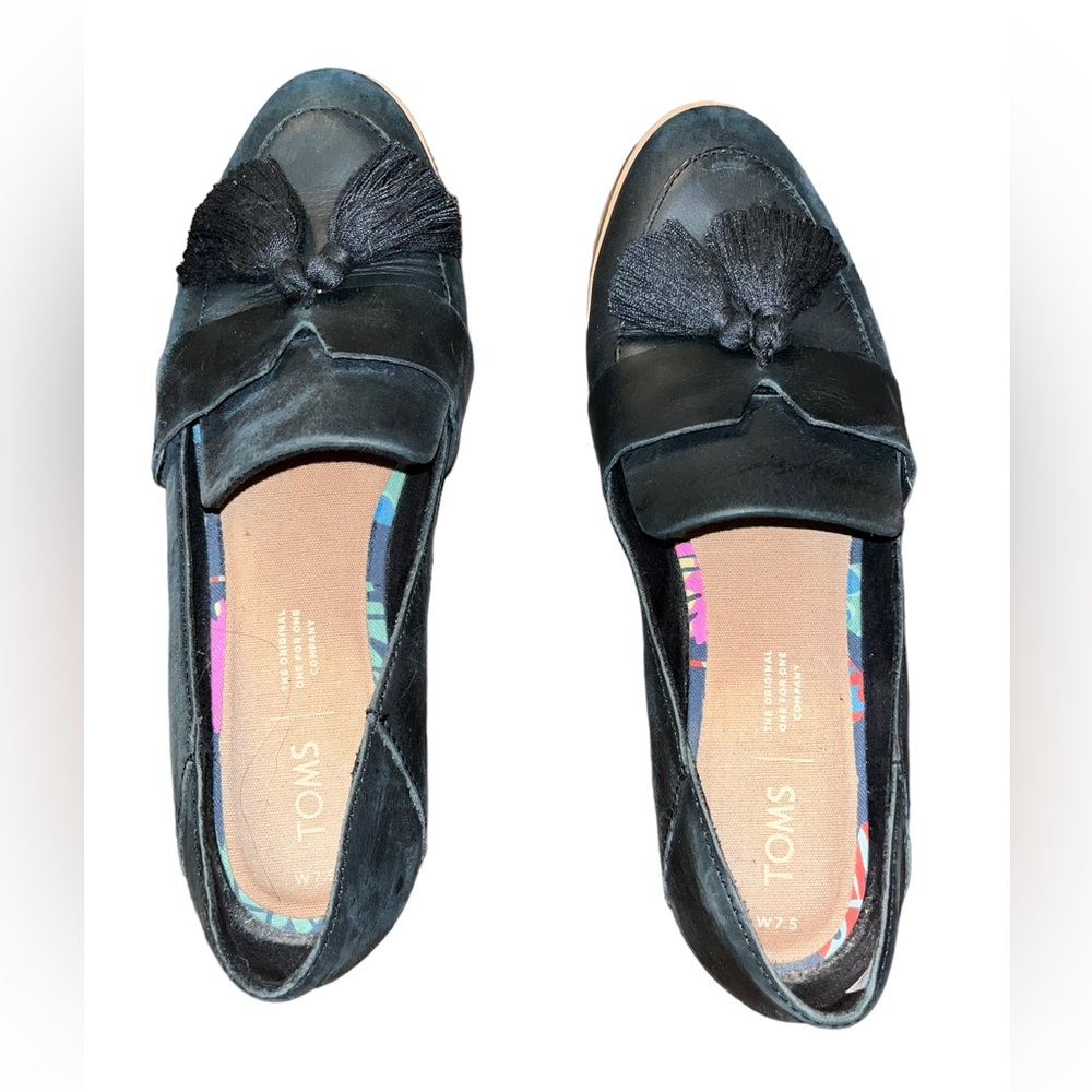Toms Estel Black Loafers Size W7.5 - Picture 2 of 6